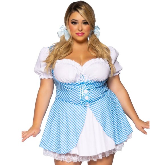 Plus Size Gingham Dress With Split Skirt, Lace Up Bodice Skirt - Picture 1 of 2